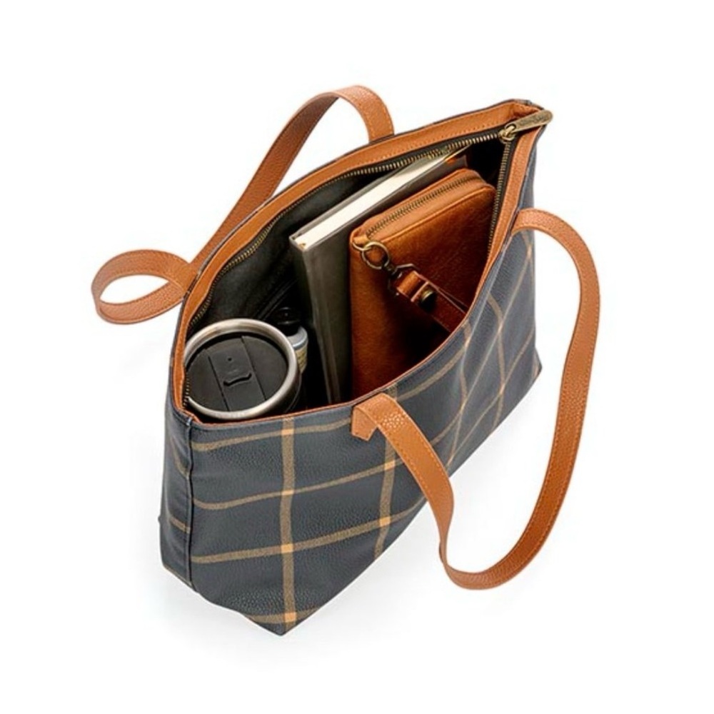 City Scene Caramel Windowpane Bag purse - Picture 2 of 4